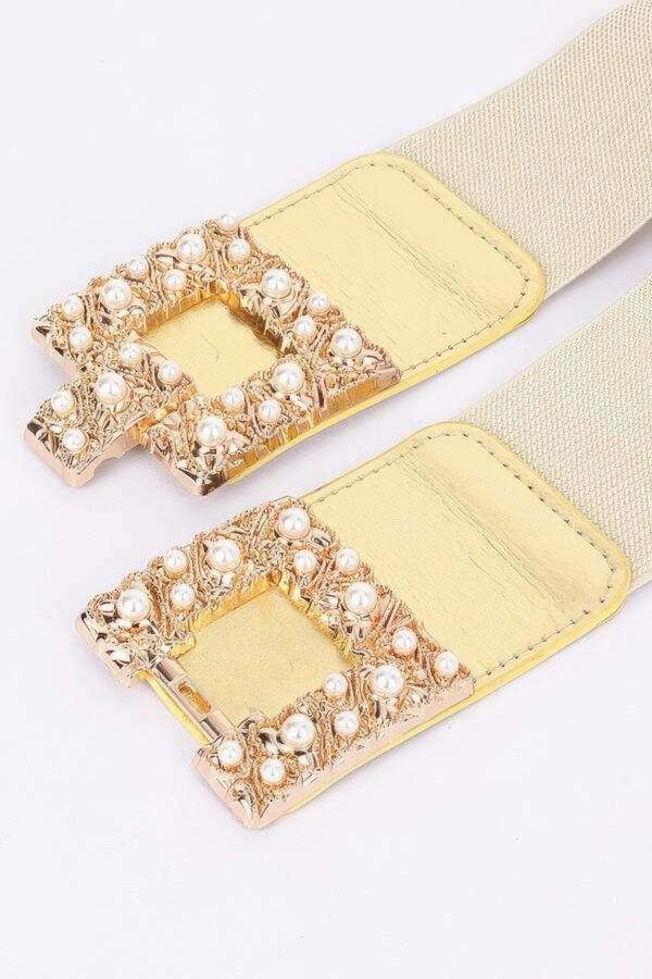 Pearl Metal Buckle Elastic Belt – Chic Waist Accent