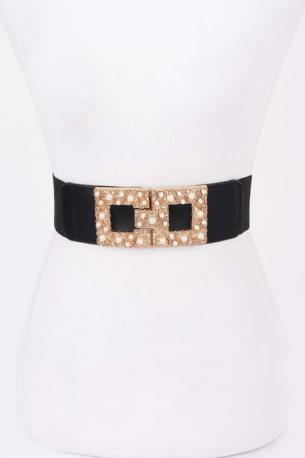 Pearl Metal Buckle Elastic Belt – Chic Waist Accent