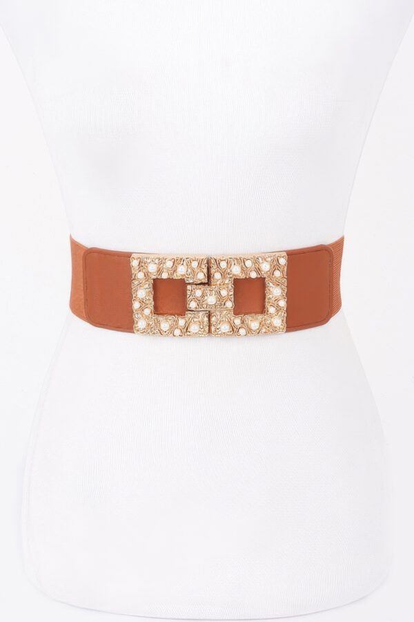 Pearl Metal Buckle Elastic Belt – Chic Waist Accent