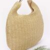 Faux Straw Hobo Bag with Metal Handle – Khaki