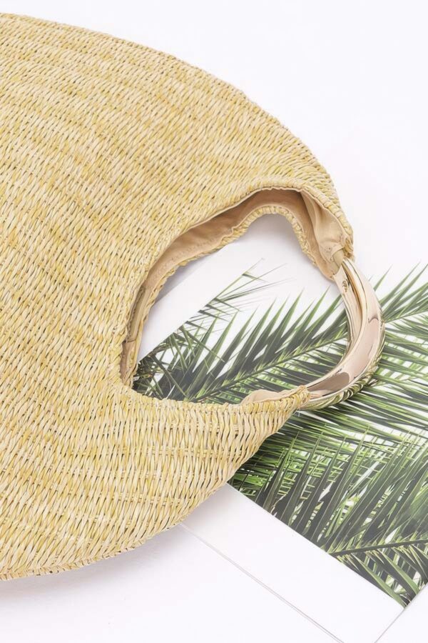 Faux Straw Hobo Bag with Metal Handle – Khaki
