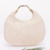 Faux Straw Hobo Bag with Metal Handle – Khaki