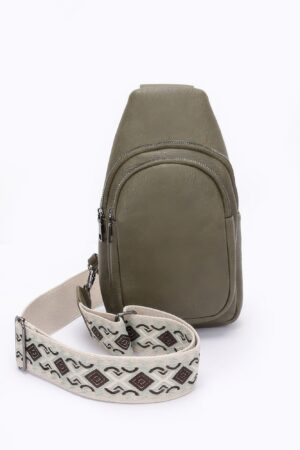 Faux Leather Sling Bag with Multi-Color Strap