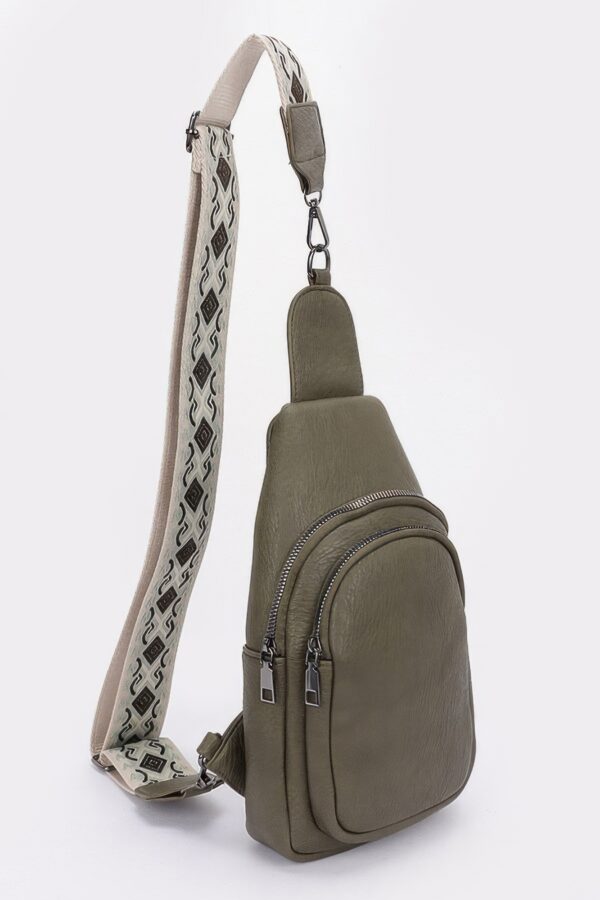 Faux Leather Sling Bag with Multi-Color Strap