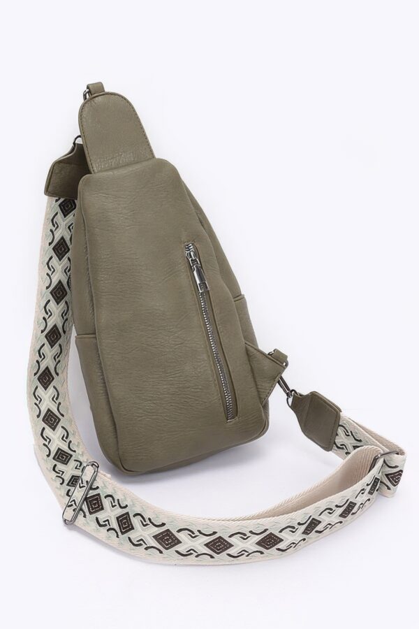 Faux Leather Sling Bag with Multi-Color Strap