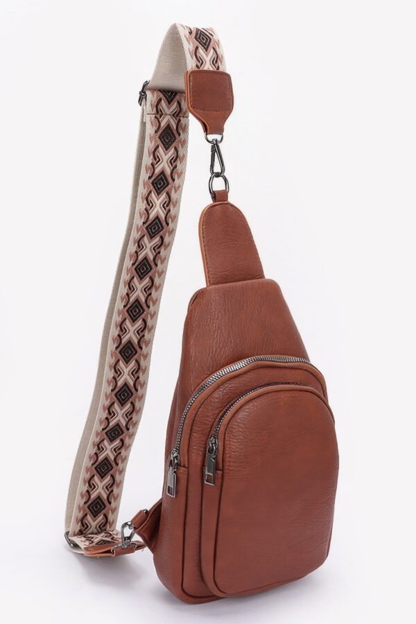 Faux Leather Sling Bag with Multi-Color Strap
