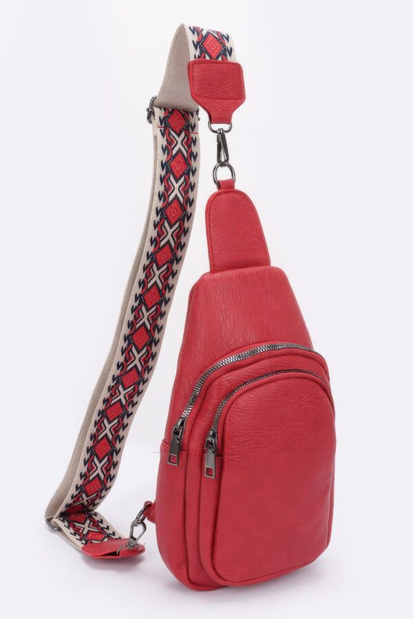 Faux Leather Sling Bag with Multi-Color Strap