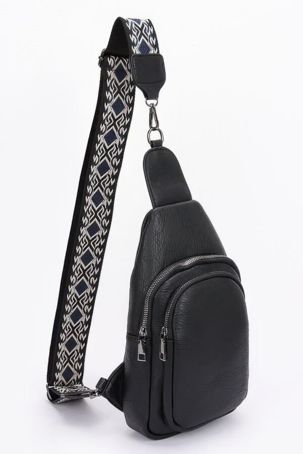 Faux Leather Sling Bag with Multi-Color Strap