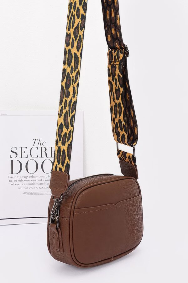Faux Leather Camera Bag – Leopard Strap Accent