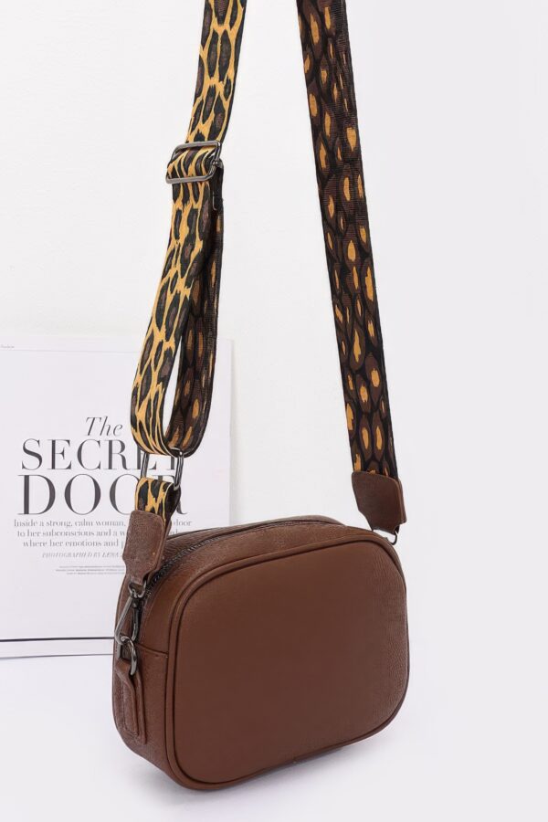 Faux Leather Camera Bag – Leopard Strap Accent
