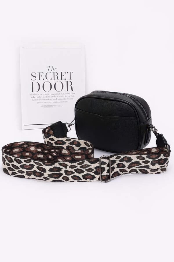 Faux Leather Camera Bag – Leopard Strap Accent