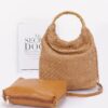 Structured Faux Straw Handbag with Bamboo Handle