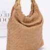 Structured Faux Straw Handbag with Bamboo Handle