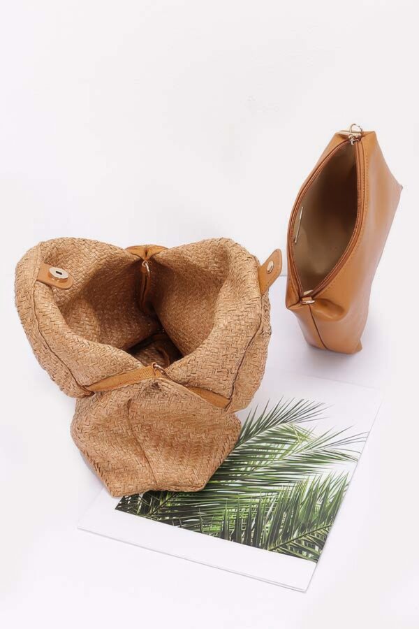 Structured Faux Straw Handbag with Bamboo Handle