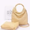 Structured Faux Straw Handbag with Bamboo Handle