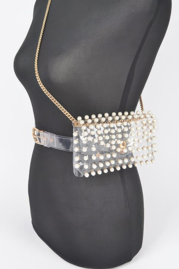 Rhinestone Clear PVC Belt Bag with Chain