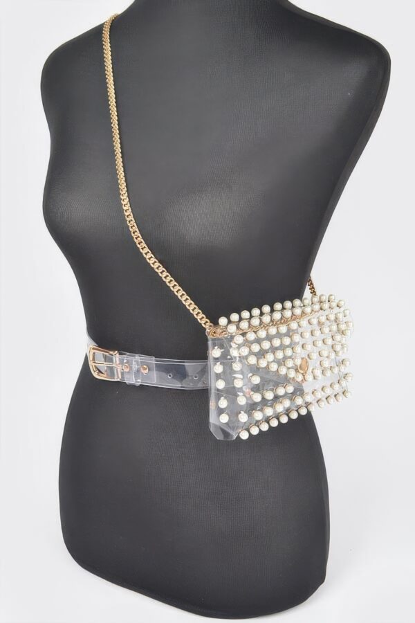 Rhinestone Clear PVC Belt Bag with Chain
