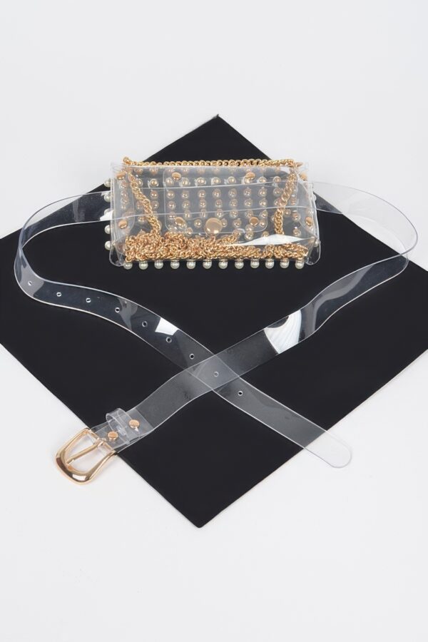 Rhinestone Clear PVC Belt Bag with Chain
