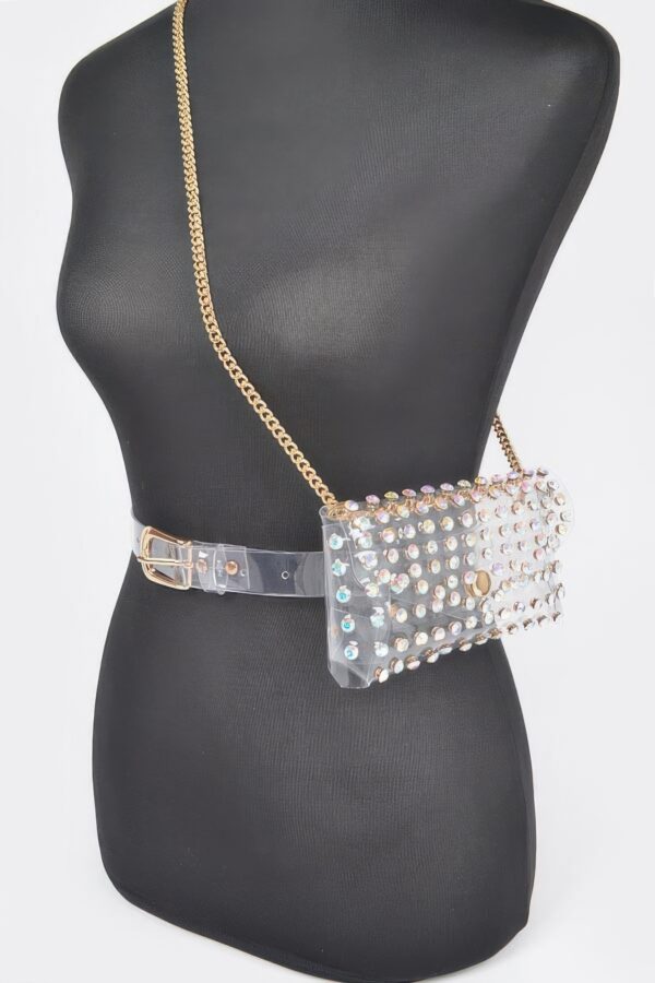 Rhinestone Clear PVC Belt Bag with Chain