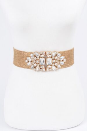 Multi-Stone Metallic Straw Stretch Belt – Gold or Silver