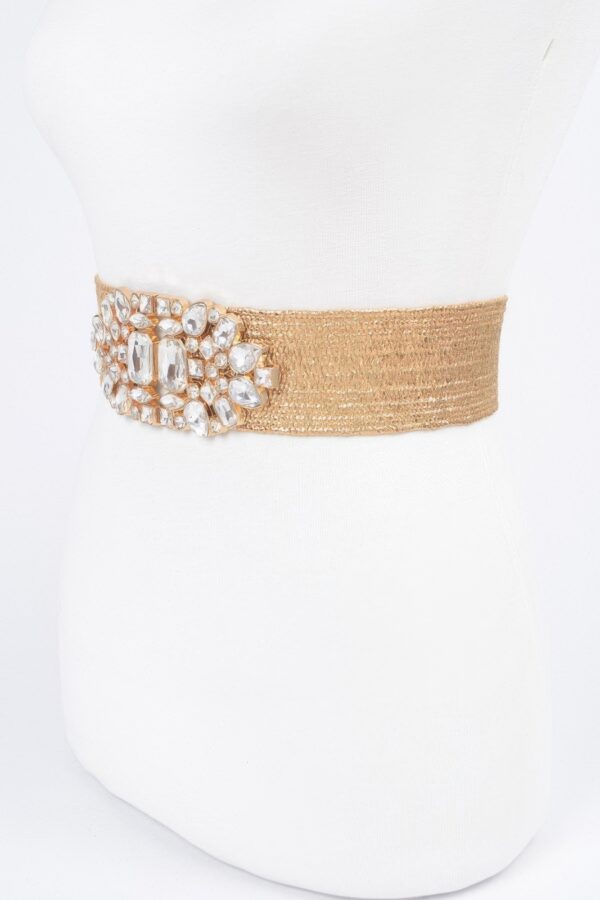 Multi-Stone Metallic Straw Stretch Belt – Gold or Silver