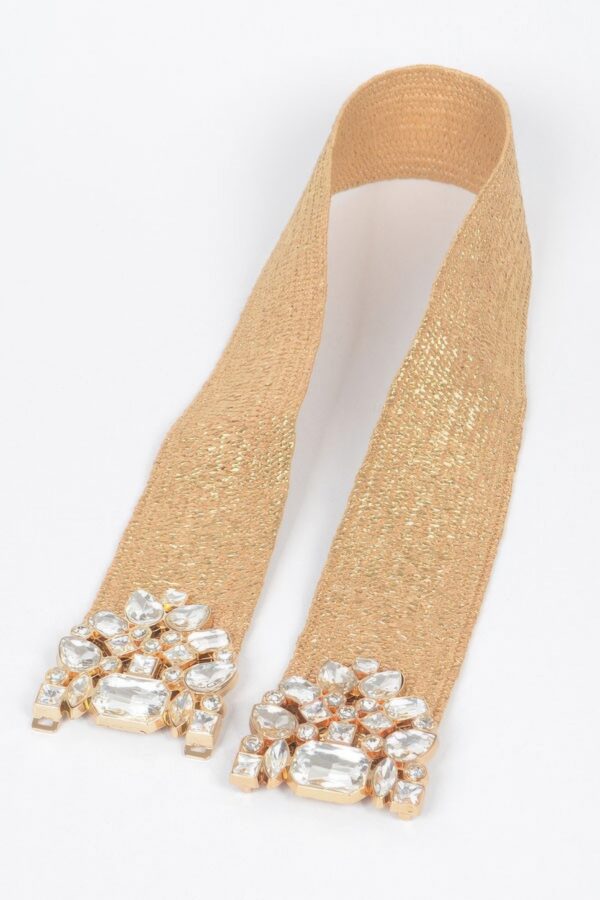 Multi-Stone Metallic Straw Stretch Belt – Gold or Silver