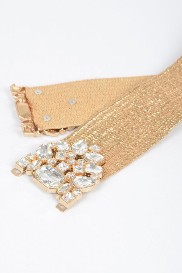 Multi-Stone Metallic Straw Stretch Belt – Gold or Silver