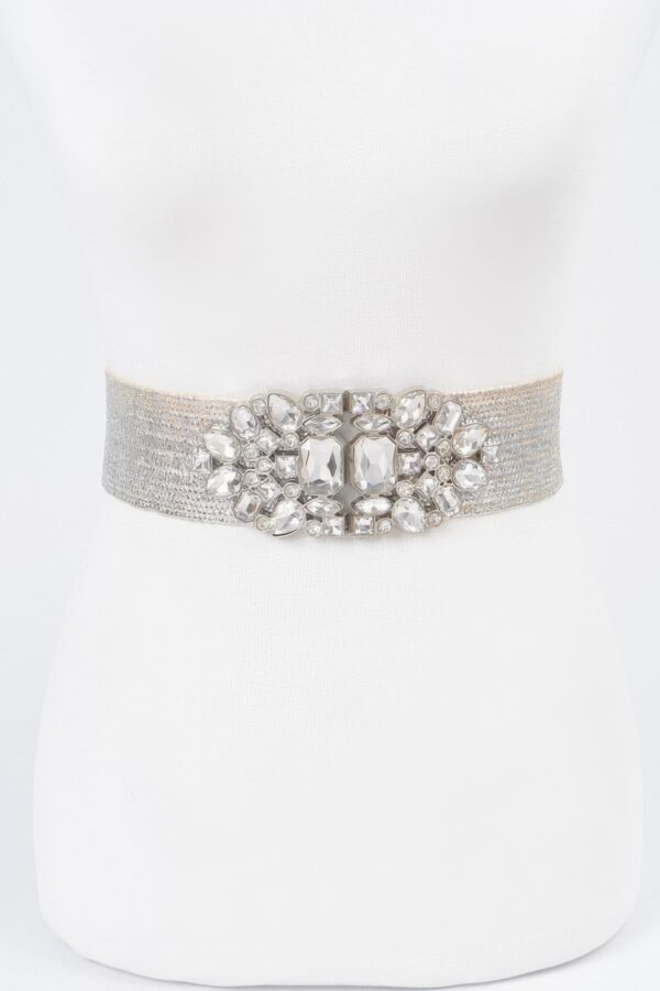 Multi-Stone Metallic Straw Stretch Belt – Gold or Silver