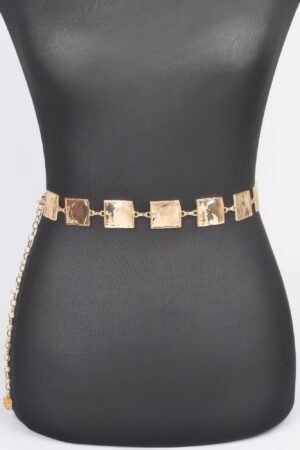Hammered Square Metal Chain Belt – Gold or Silver