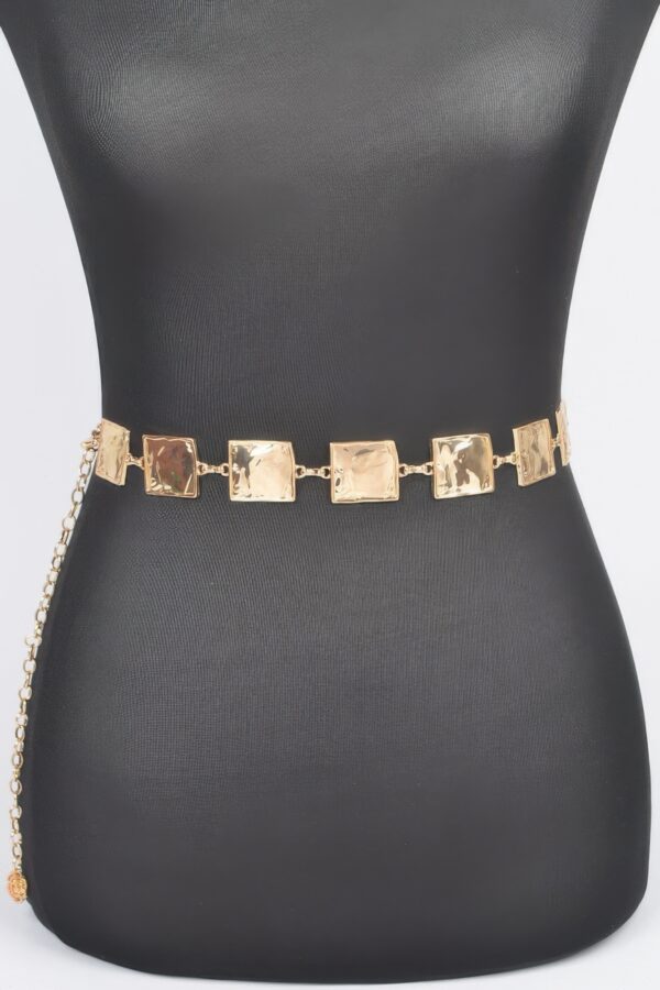 Hammered Square Metal Chain Belt – Gold or Silver