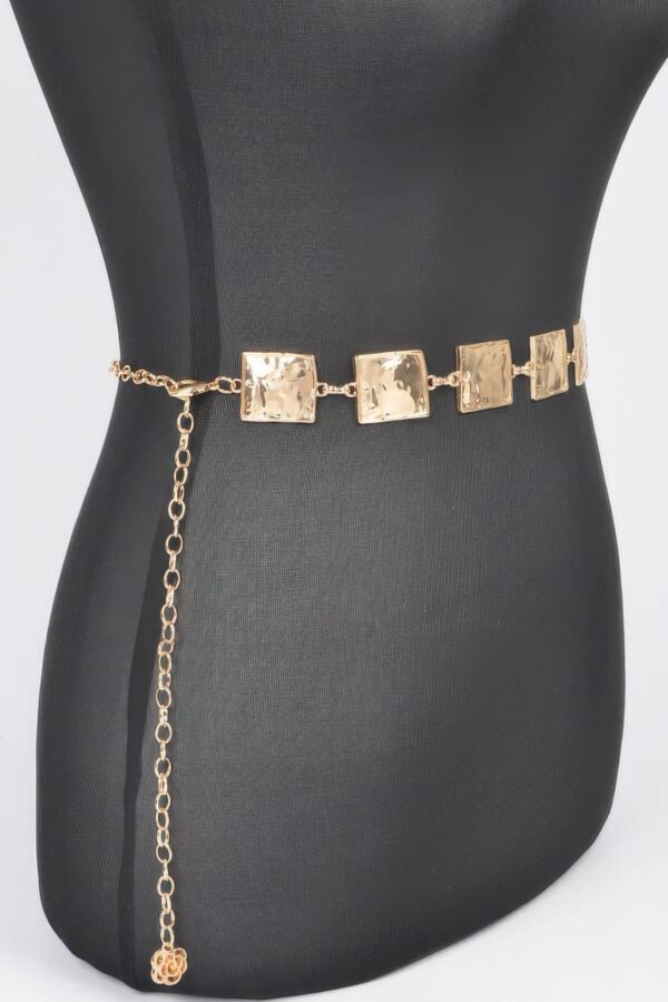 Hammered Square Metal Chain Belt – Gold or Silver