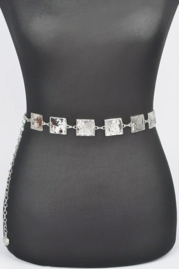 Hammered Square Metal Chain Belt – Gold or Silver