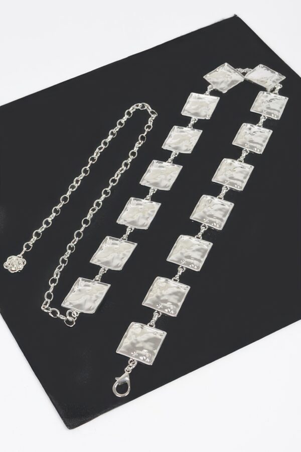 Hammered Square Metal Chain Belt – Gold or Silver