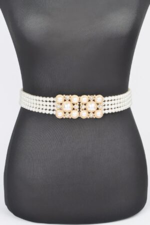 Cream Faux Pearl Elastic Belt – Stretch PVC Band