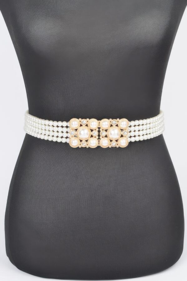 Cream Faux Pearl Elastic Belt – Stretch PVC Band