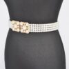 Cream Faux Pearl Elastic Belt – Stretch PVC Band