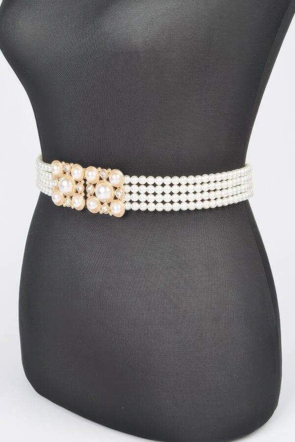Cream Faux Pearl Elastic Belt – Stretch PVC Band