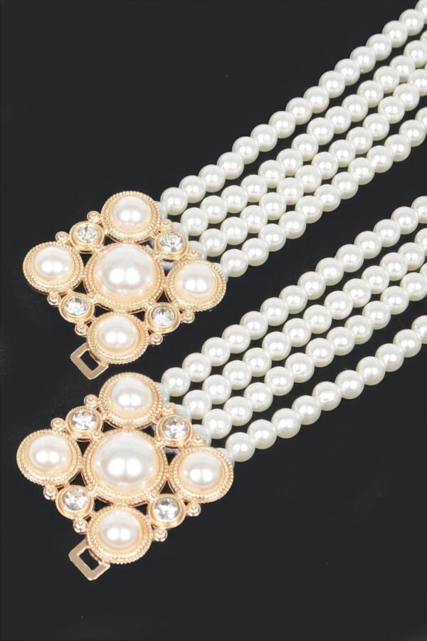 Cream Faux Pearl Elastic Belt – Stretch PVC Band