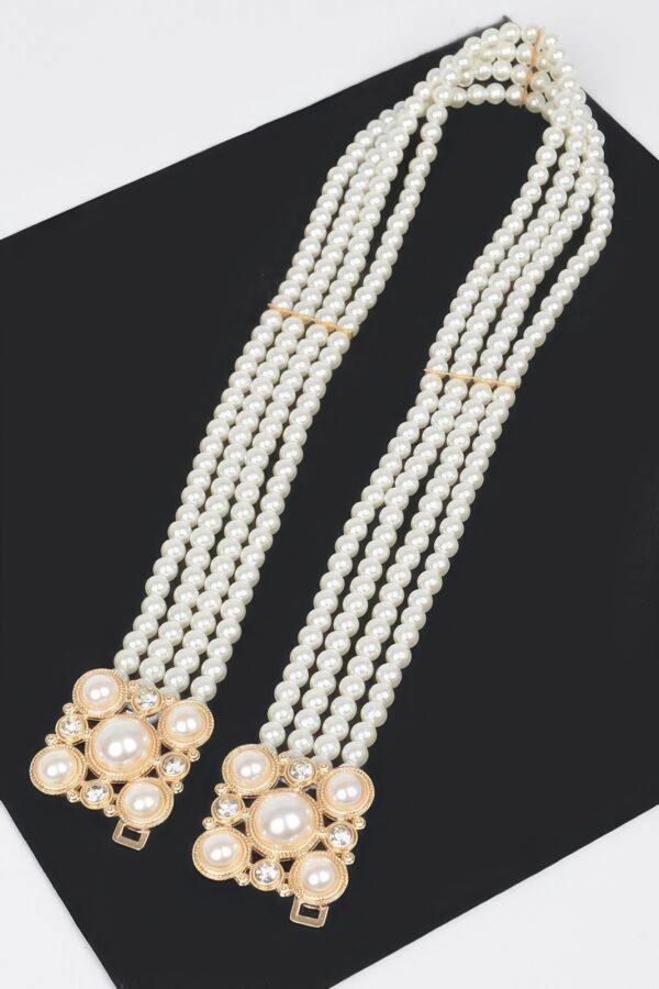 Cream Faux Pearl Elastic Belt – Stretch PVC Band