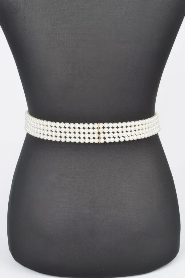 Cream Faux Pearl Elastic Belt – Stretch PVC Band