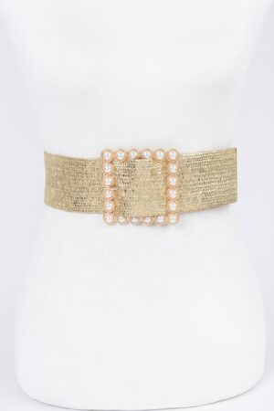 Wide Pearl Buckle Elastic Belt – Gold or Silver