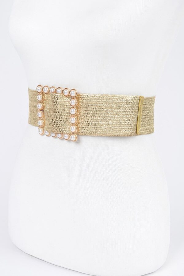 Wide Pearl Buckle Elastic Belt – Gold or Silver