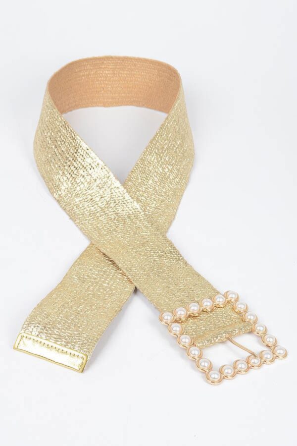Wide Pearl Buckle Elastic Belt – Gold or Silver