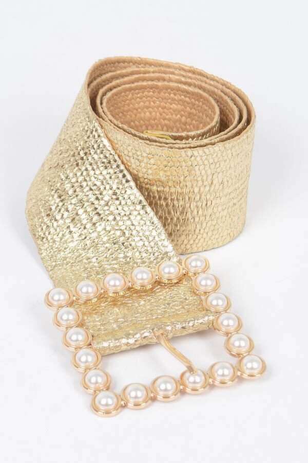 Wide Pearl Buckle Elastic Belt – Gold or Silver