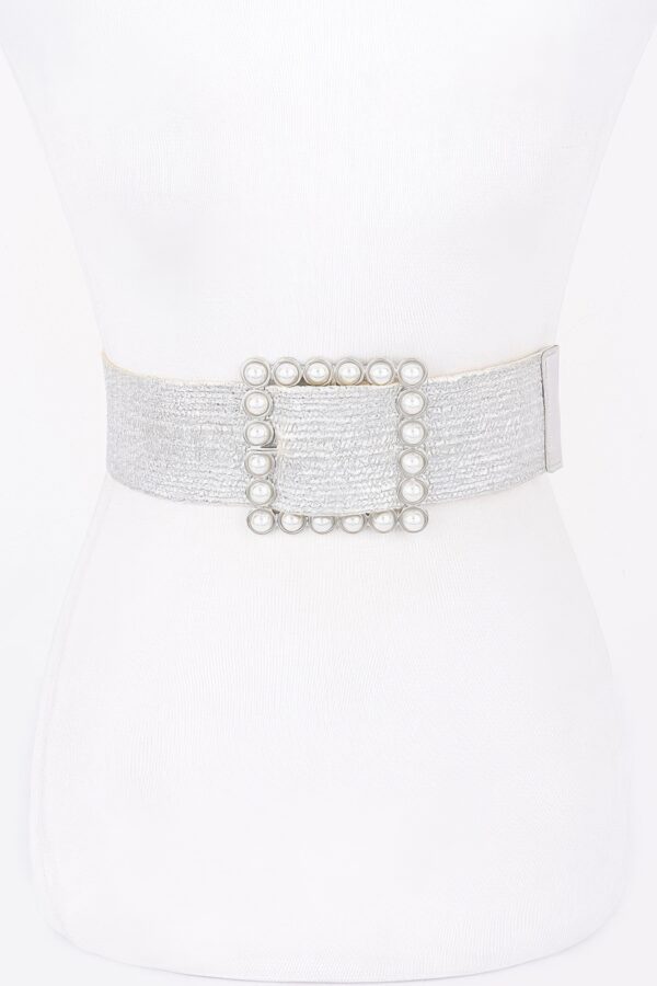 Wide Pearl Buckle Elastic Belt – Gold or Silver