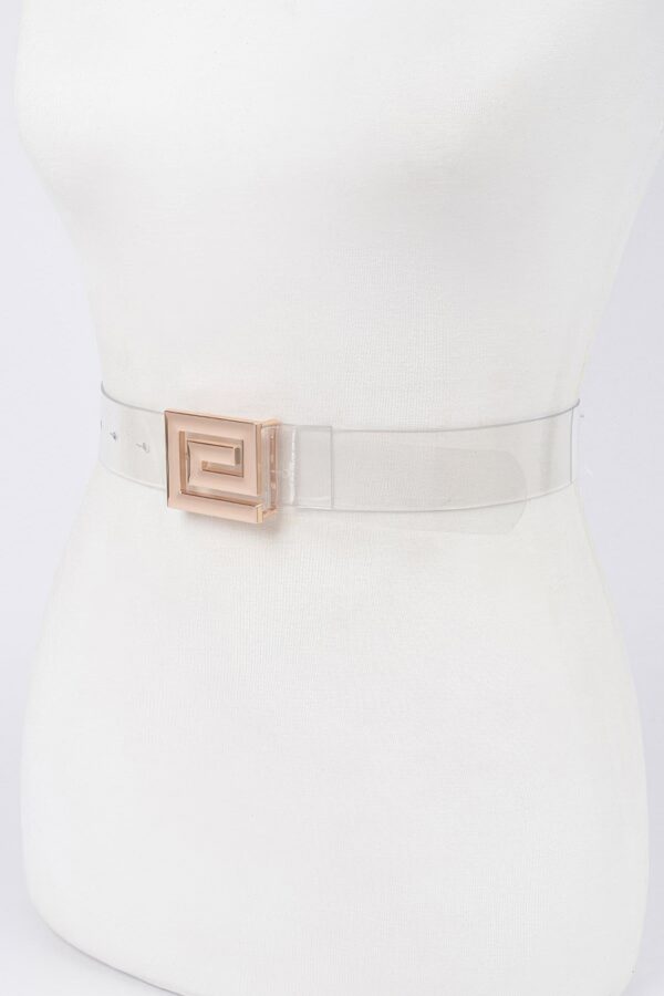 Clear Vegan Belt with Contemporary Metal Buckle