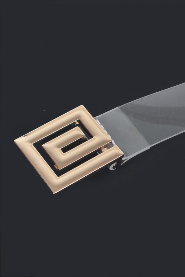 Clear Vegan Belt with Contemporary Metal Buckle