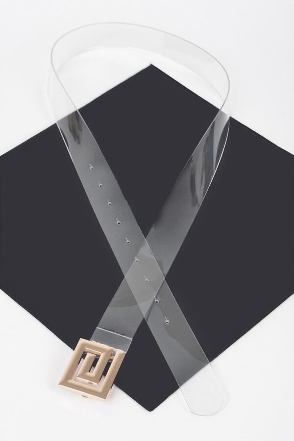 Clear Vegan Belt with Contemporary Metal Buckle
