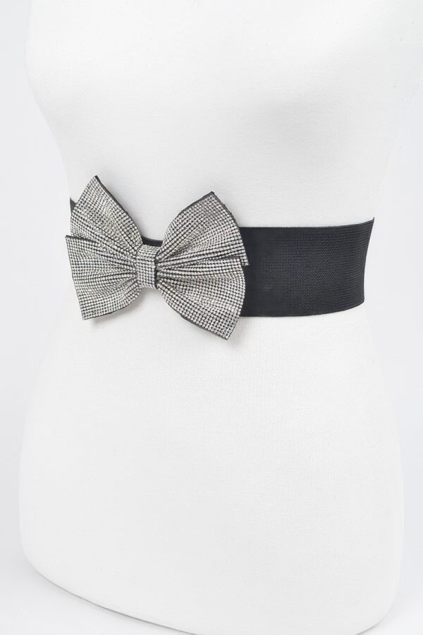 Rhinestone Ribbon Elastic Belt – Sparkle Ribbon, Black/Clear