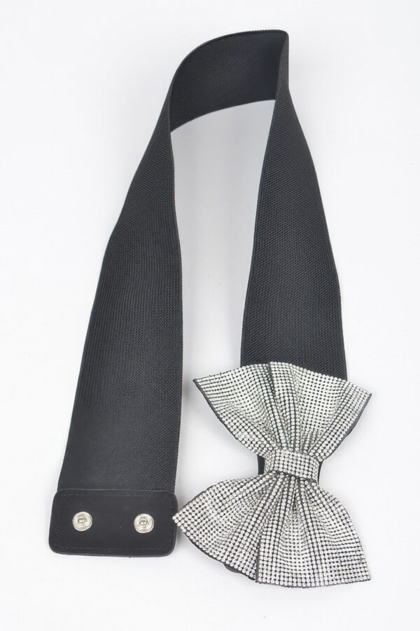 Rhinestone Ribbon Elastic Belt – Sparkle Ribbon, Black/Clear